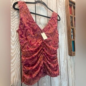 Anthropologie Pink and Brown Paisley Tank Top